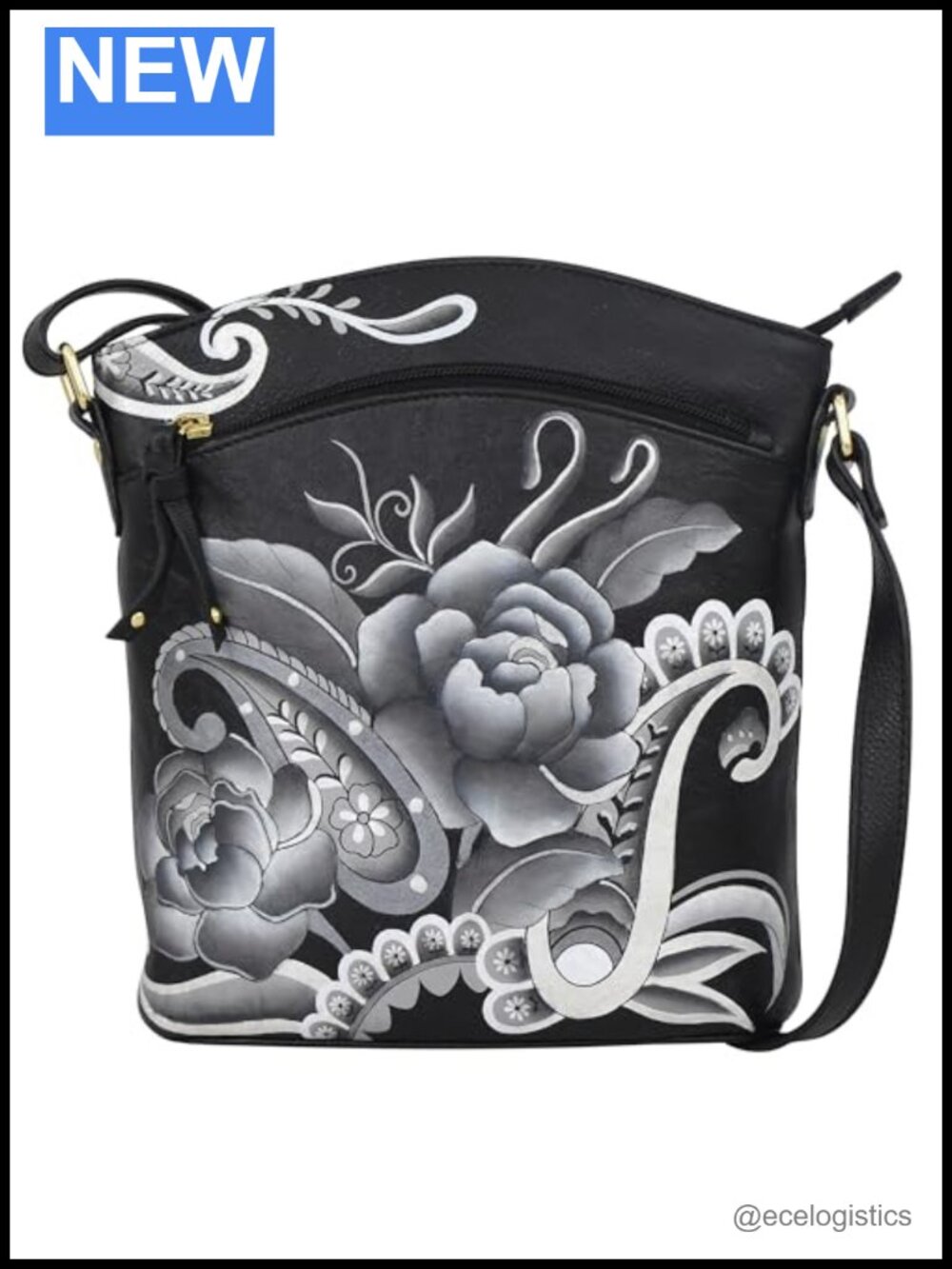 Hand-Painted Genuine Leather Large Crossbody Purse with Pockets